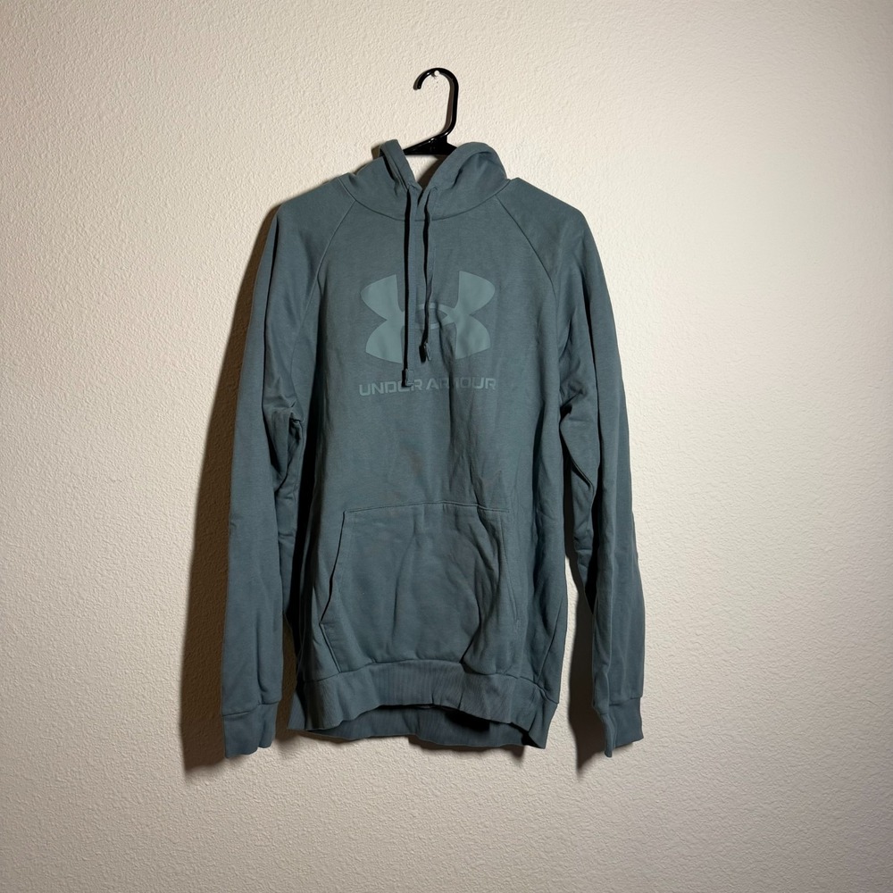 Under Armour Rival Fleece Hoodie Men XL Sage Green Graphic Logo Loose Fit Ribbed